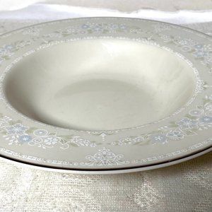 PICKARD Fine China Serenity USA Rim Soup Bowl - Blue & White Flowers, Moss Green
